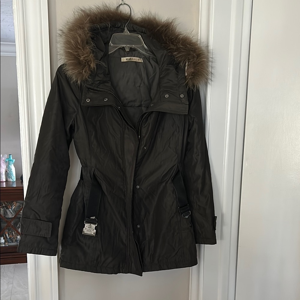 MARELLA Dark brown Fur-Trimmed Ski Jacket